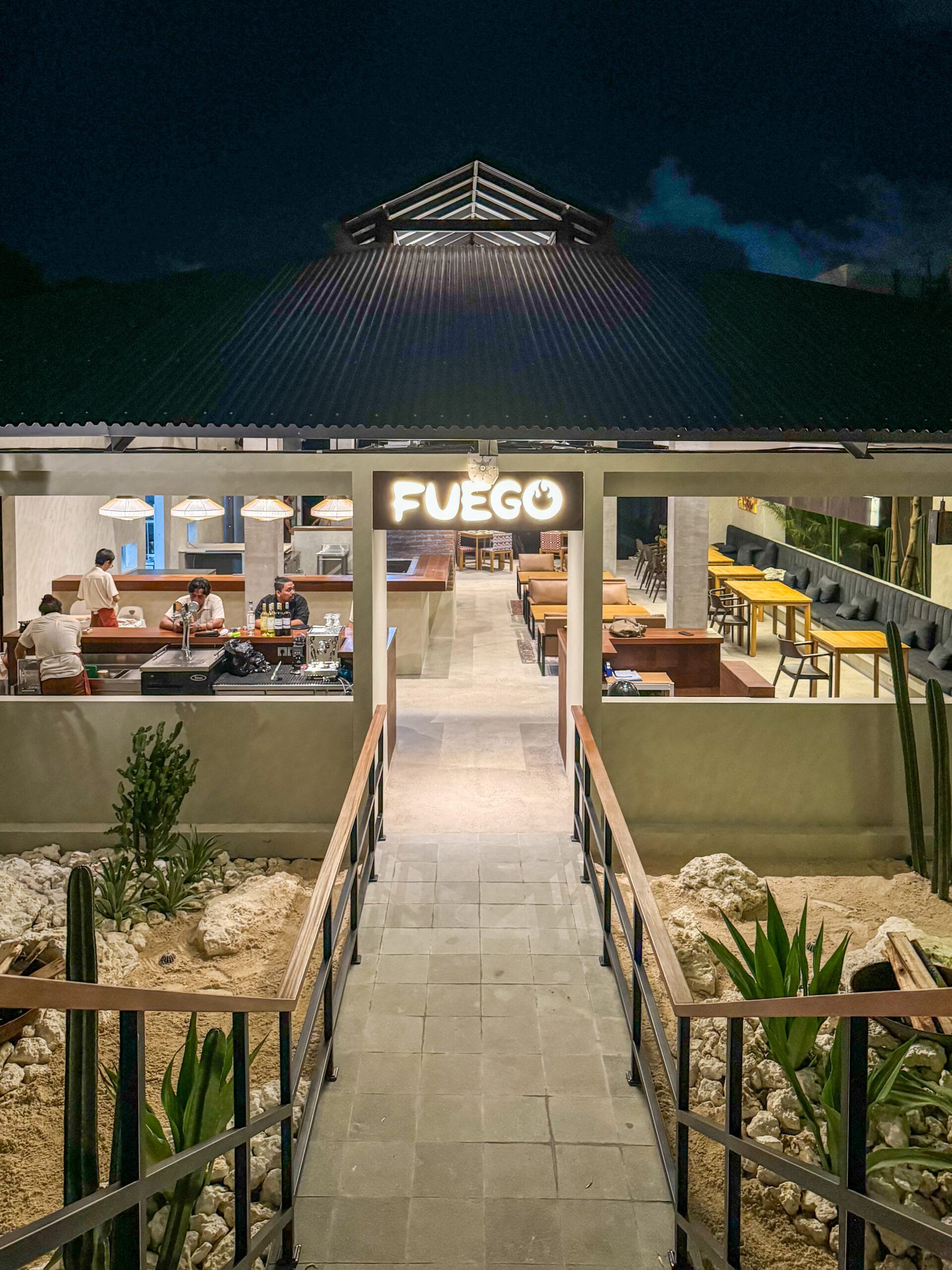 Wood-fired grill at Fuego Pererenan, offering the best steak in Bali with bold flavors and cozy ambiance.